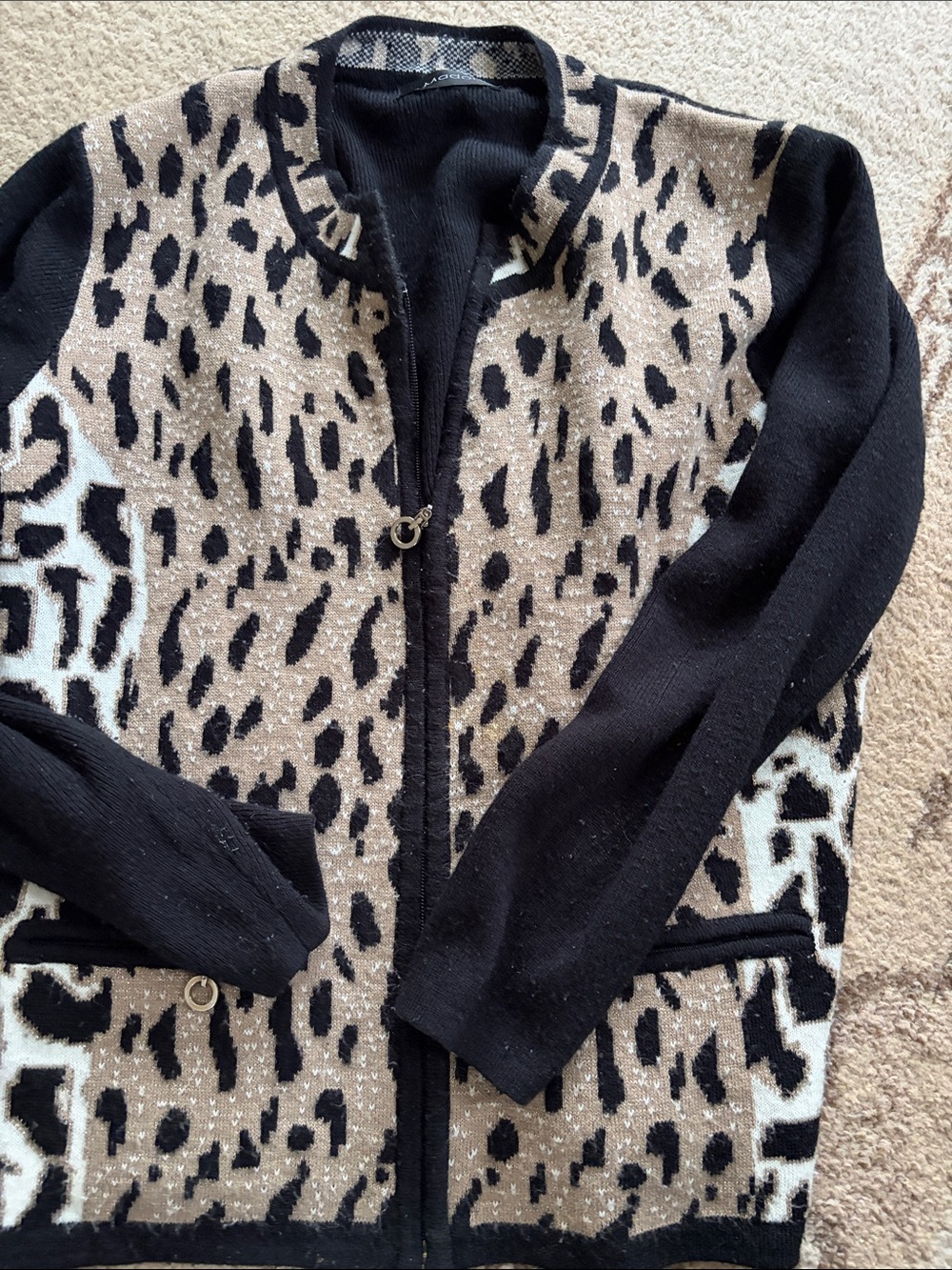 Black and Tan Leopard Print Zip Cardigan Sweater